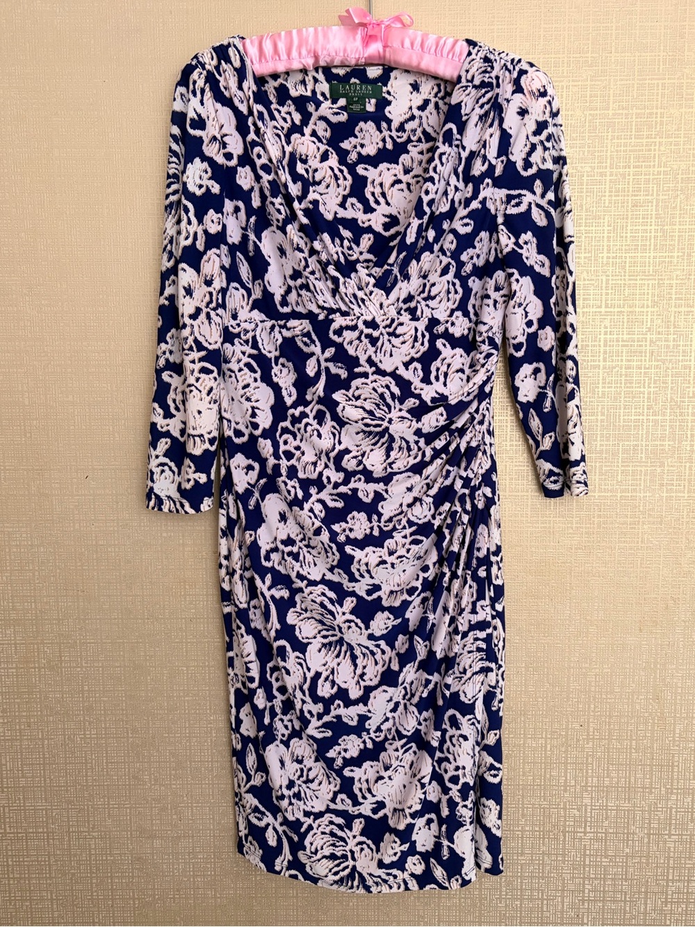 Ralph Lauren Navy & White Floral Ruched Sheath Dress